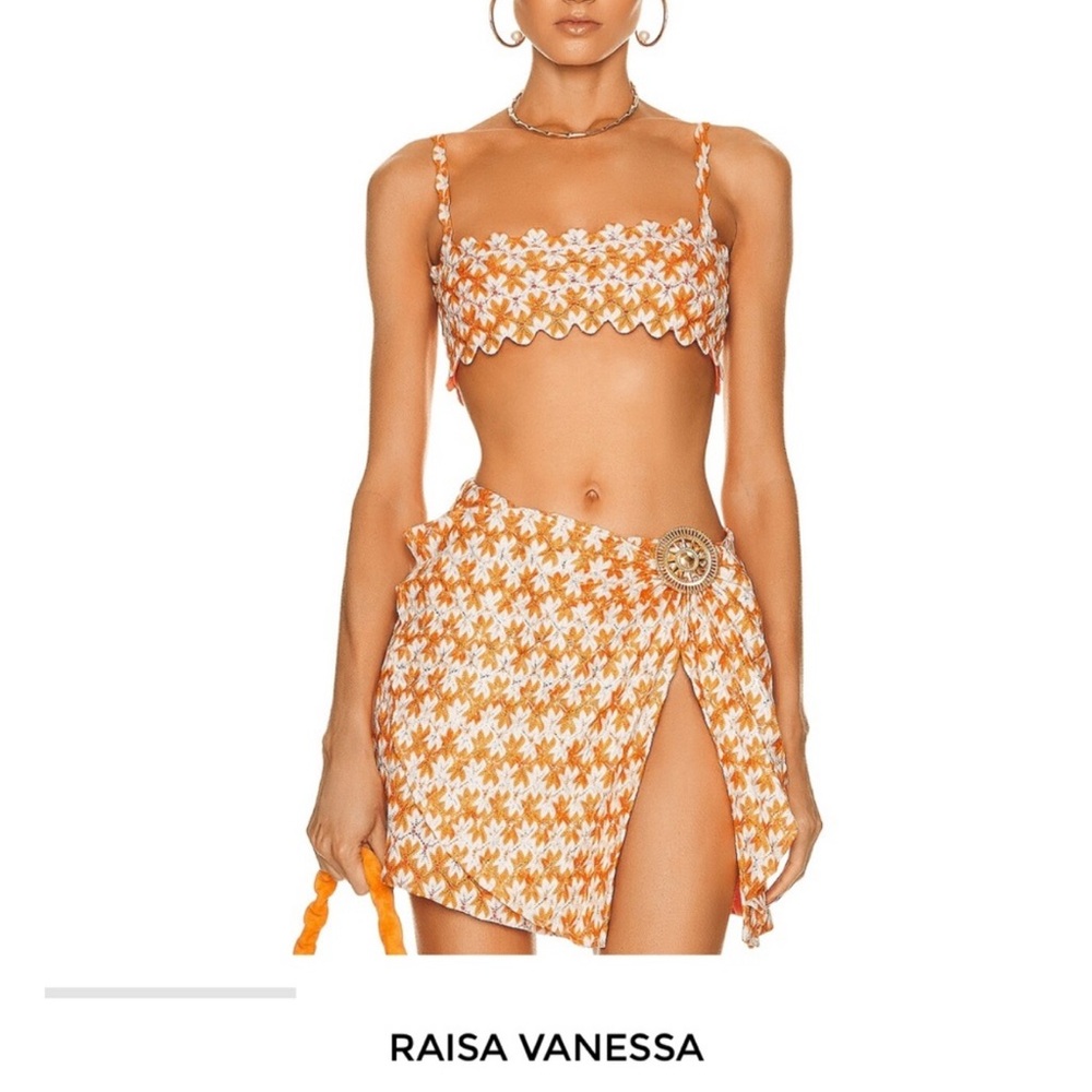Raisa Vanessa Orange Floral Women's two piece skirt and top Set